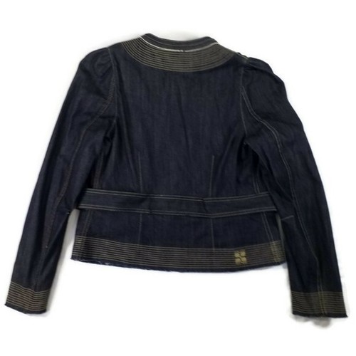 BCBGMaxAzria Dark Ink Wash Fringed Long Sleeve Belted Jacket Womens Medium NWT - Picture 11 of 16