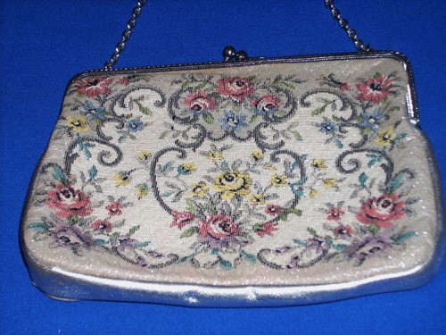Tapestry Floral Clutch Handbag Made In West Germany Vintage Silver Chain Handle - Picture 2 of 3