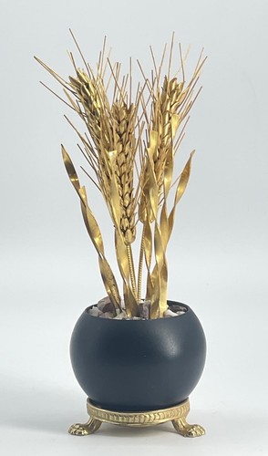 Wheat Ears Decorative Metal Plant In Pot Topiary Style Gold Black Tabletop Decor - Picture 1 of 6