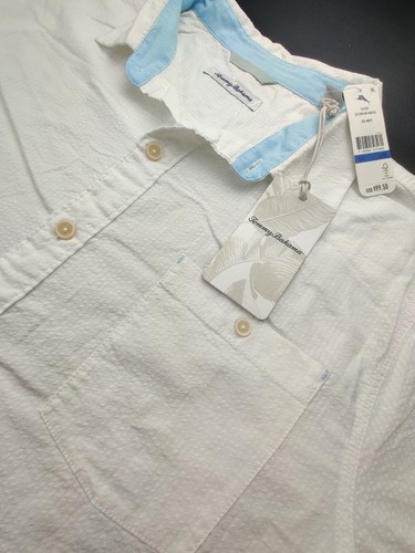 Tommy Bahama Corvair Stretch Men's White Button Down Short Sleeve Pocket Shirt - Picture 3 of 9