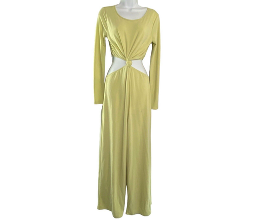LULU'S Chose to Chill Long Sleeve Wide Leg Jumpsuit Casual Lime Green Sz S 53-20 - Picture 1 of 15