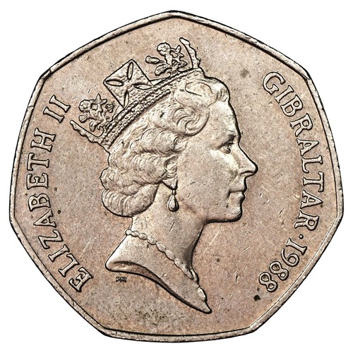 Gibraltar 50 pence 1988 Elizabeth II cupronickel KM.17 territoire britannique - Picture 1 of 2