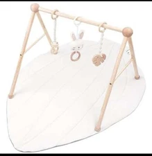 Organic Wood Baby Gym With Cotton Play Mat With Hanging Sensory Activity Center