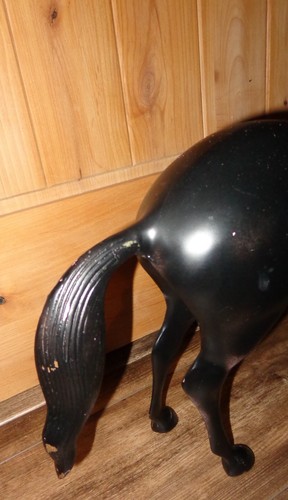 GROSSE VINTAGE SCHWARZE METALL LANGHALS PFERD FIGUR 10 PFUND! 23 ZOLL GROSS 21 ZOLL L - Bild 7 von 16