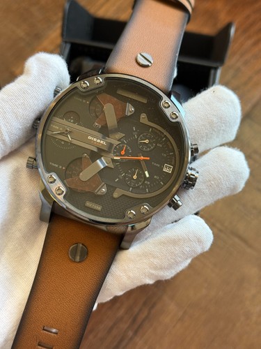 Diesel Original DZ7332 MR DADDY 2.0 Gunmetal Brown Leather Strap Chrono Watch - Picture 2 of 8