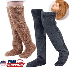 Winter Legs Socks Over Knee High Plush Slipper Stockings Furry Long Leg Warmers
