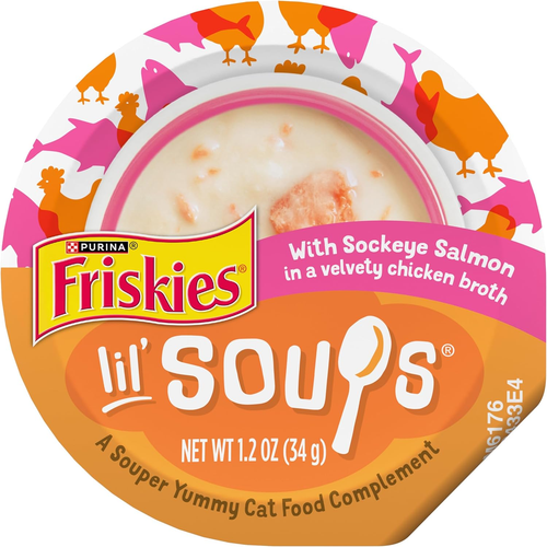 Purina Friskies Grain Free Lickable Cat Food Toppers Lil’ Soups with Sockeye Sal - Picture 11 of 12