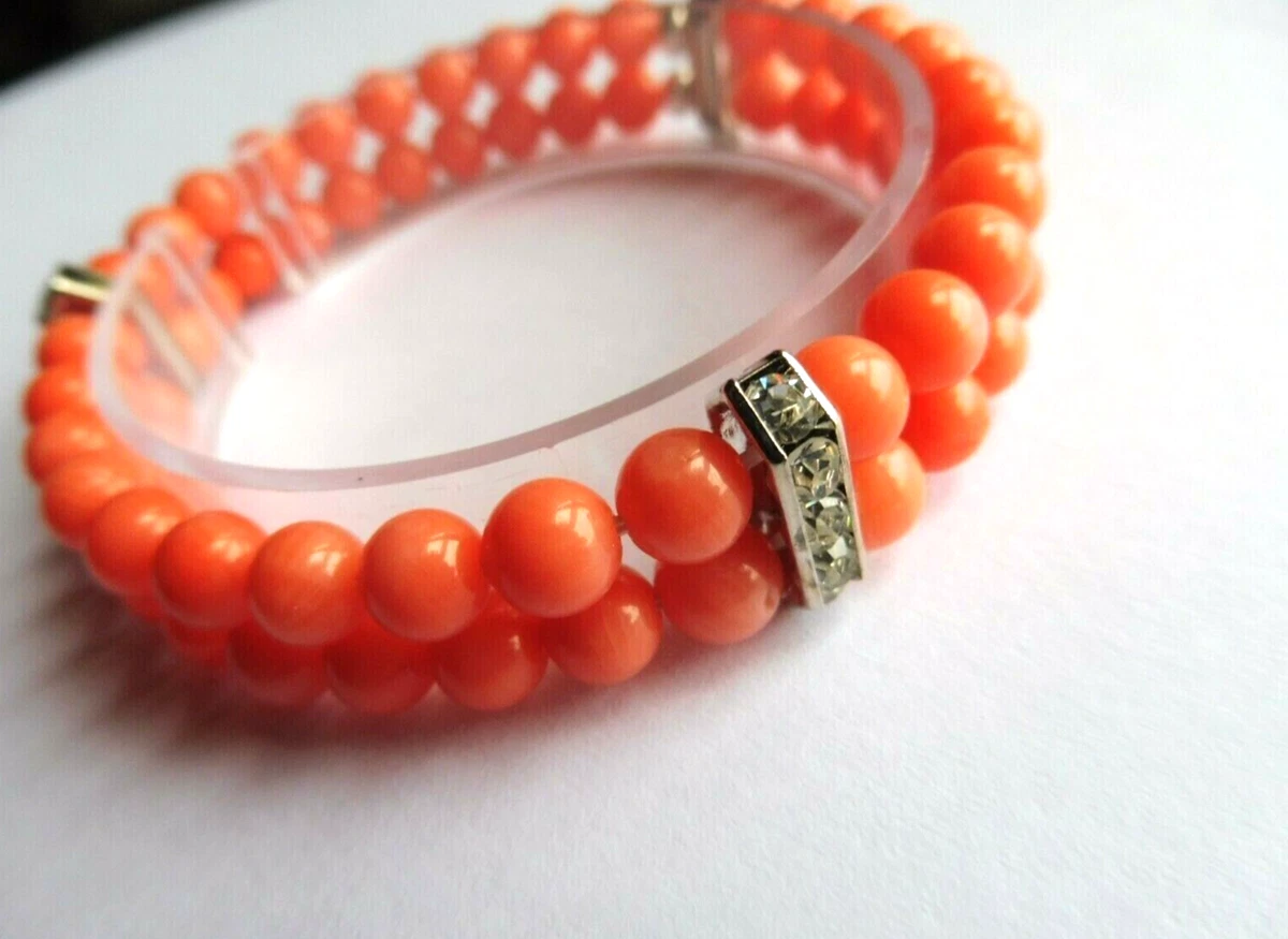 Véritable Collier / Bracelet Vintage En Corail Rose – Perles Naturelles – Bon état