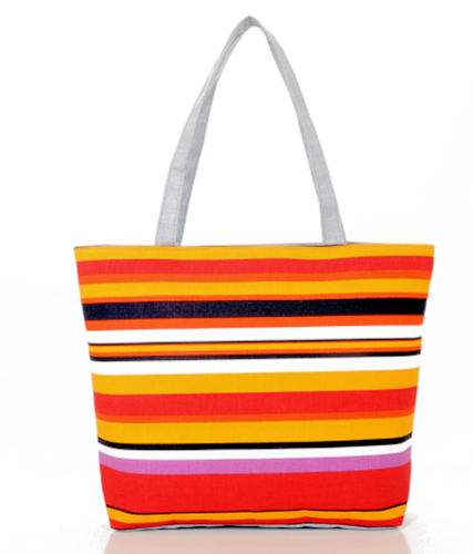 Striped Tote Beach Bags Zippered Closure Lined Interior - Picture 7 of 7