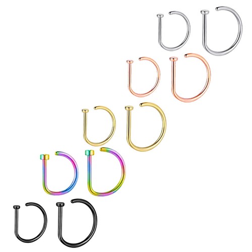 10PCS Non Piercing D Shape Fake Nose Rings Hoop Surgical Steel Nostril Piercings - Bild 1 von 11