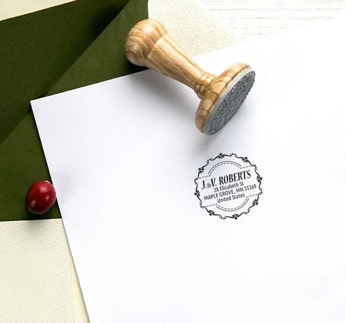 Estampilla de goma decorativa borde personalizado dirección de empresa familiar, caja de regalo - Imagen 3 de 7