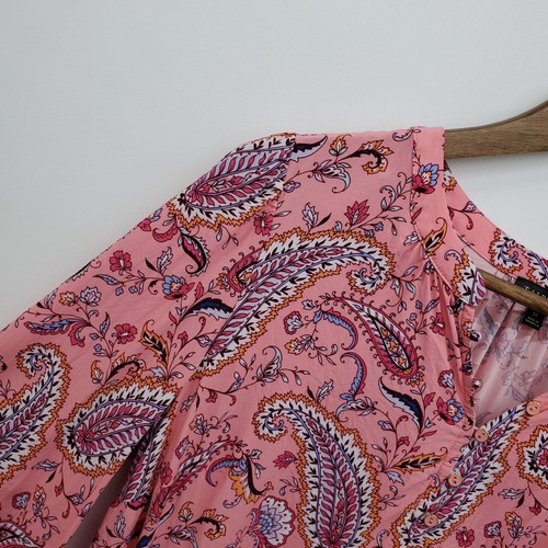 Talbots Womens Paisley Print Long Sleeve Popover Top Blouse Size M Pink Career - Picture 6 of 11