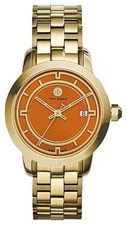 NWB Tory Burch TRB1006 Gold Tone Orange 37mm Watch 100% AUTHENTIC