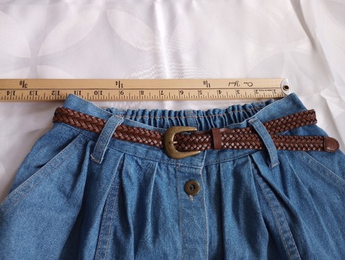 Falda vaquera azul línea A con cinturón vintage años 80 para mujer talla 8 Venice azul botón delantero - Imagen 9 de 10