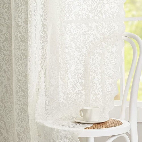 Weiß Vintage bestickt Blumenmuster Spitze Fenster Vorhang Paneel Vorhänge Stange Tasche - Bild 6 von 13