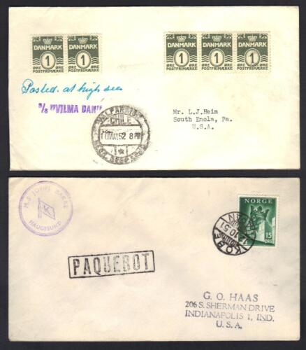 DENMARK NORWAY 1950's TWO PAQUEBOT COVER ON SS VILMA DAN & MS JOHN DAKKE - Picture 1 of 1