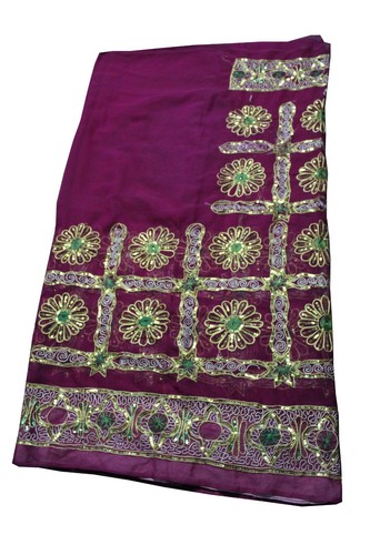 INDIO PAKISTANÍ MAGENTA VINTAGE GEORGETTE TRABAJO MULTI HILO Y LENTEJUELAS SARI - Imagen 7 de 9