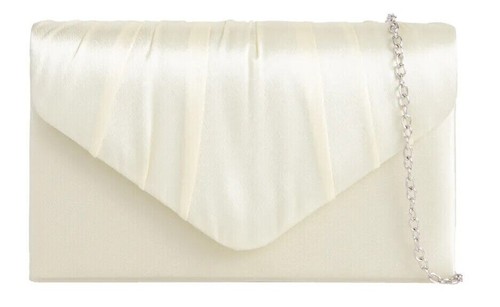 Women Satin Pleated Clutch Bag Bridal Wedding Evening Party Prom Handbag Chain - Picture 27 of 39
