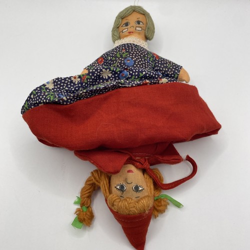 Vintage 70er Topsy Turvy Rotkäppchen, Oma, Wolf, Flip Reverse Puppe 8 Zoll