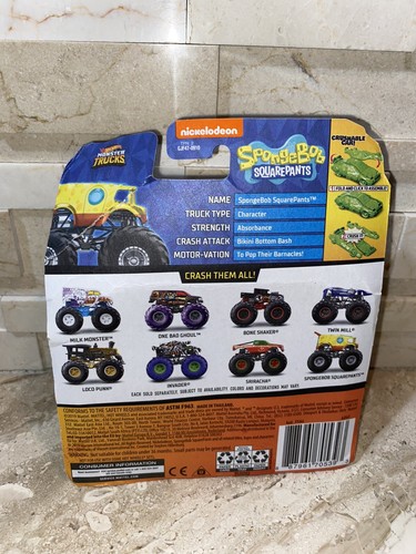 Hot Wheels Monster Trucks Bob Esponja Nickelodeon con coche aplastable - Imagen 2 de 3