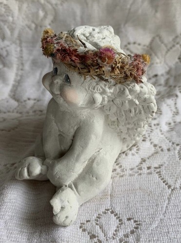 Vtg Dreamsicle Angel Sitting Pretty Cast Art Head Floral Garland *Flaw - Picture 3 of 8