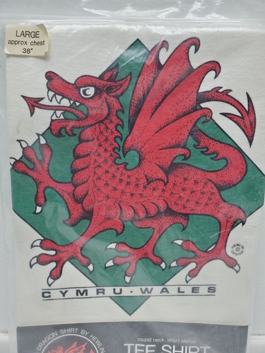 Cymru Wales Red Dragon White Short Sleeve T-Shirt By Hewlin Size Large New - Picture 2 of 8