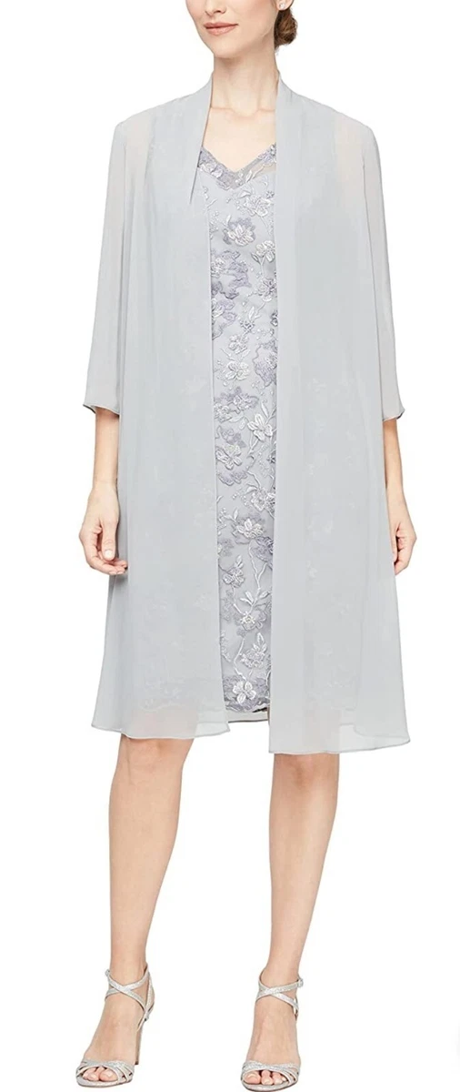 Alex evenings top embroidered jacket dress