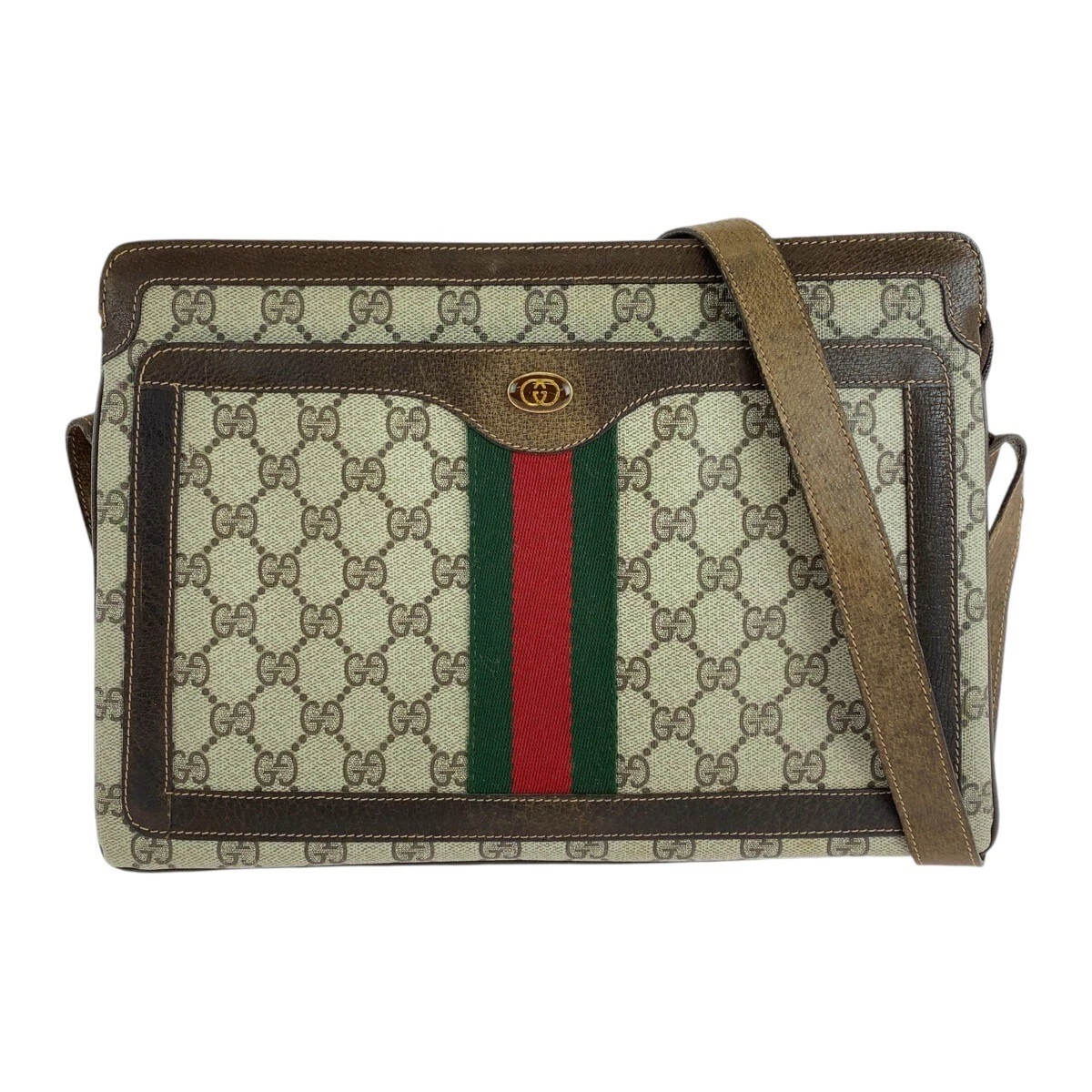 GUCCI Web Stripe Old Gucci 001 16 4035 sac à bandoulière diagonale marron or quincaillerie