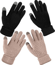 2 Pairs Women'S Winter Touch Screen Gloves Soft Warm Fleece Lined Knit Elastic C