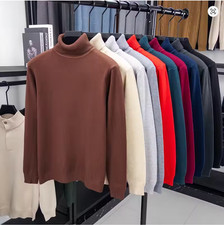 Mens High Quality Knitted Turtleneck Sweater Slim Fit Long Sleeve Anti-pilling