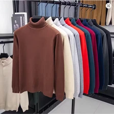 Mens High Quality Knitted Turtleneck Sweater Slim Fit Long Sleeve Anti-pilling