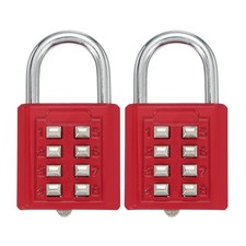 2Pcs Push Button Combination Padlock 8-Digit 4-Position Lock Red