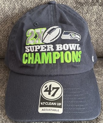 Seattle Seahawks NFL 2X Time Super Bowl Champs Adjustable  Dad  Hat,  47, NEW!