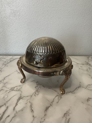 Vintage 1883 FB Rogers Silver Co 273 Roll Top Lionhead Footed Cavier Butter Dish
