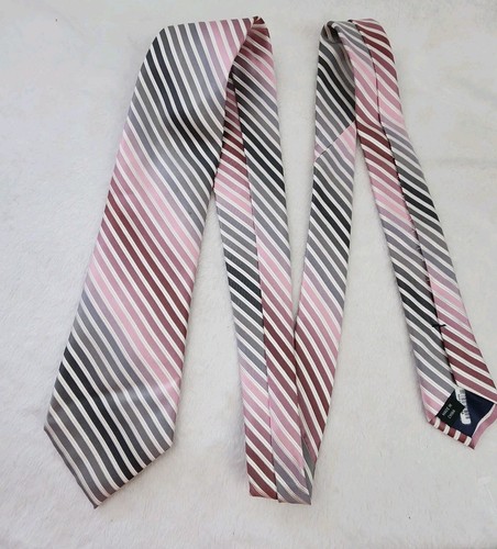 JOE JOSEPH ABBOUD MENS TIE GOLD STRIPED WITH WHITE PINKS GRAYS 3.5 X 60 - Picture 2 of 6