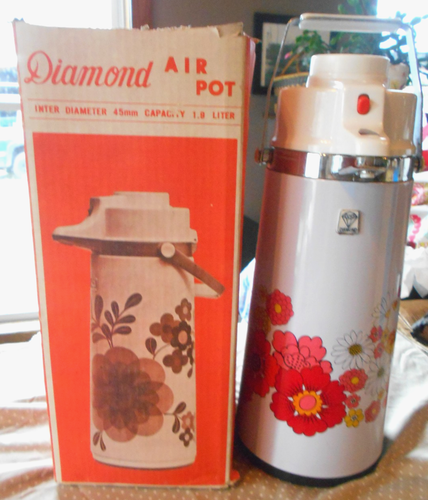 Aspiratore Air Pot Vintage Vetro Diamantato Caffè Termico con Scatola Fondo Girevole Margherite - Foto 1 di 6