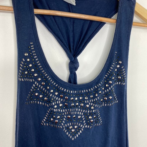 American Age Blue Tie Dye Raw Hem Racerback Tank Top Women's Size Medium M - Picture 4 of 5