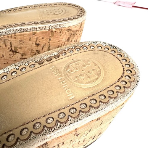 Tory Burch Gold Kork Keilabsatz Sandalen Größe 9,5 Metallic Sommer Absatz - Bild 6 von 13