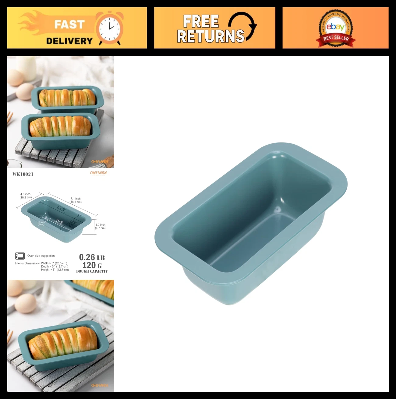 Nonstick Mini Bread Loaf Pan 4.7" x 3" - Meatloaf Bakeware for Oven, Green