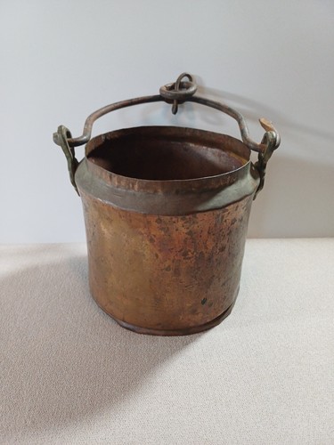 Antique Copper Cauldron Hanging Pot Kettle Planter Hammered Primitive - Picture 13 of 21