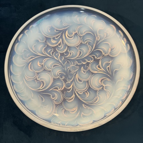 FRENCH ART DECO OPALESCENT ART GLASS BOWL PLUMED FEATHERS LALIQUE ETLING ERA