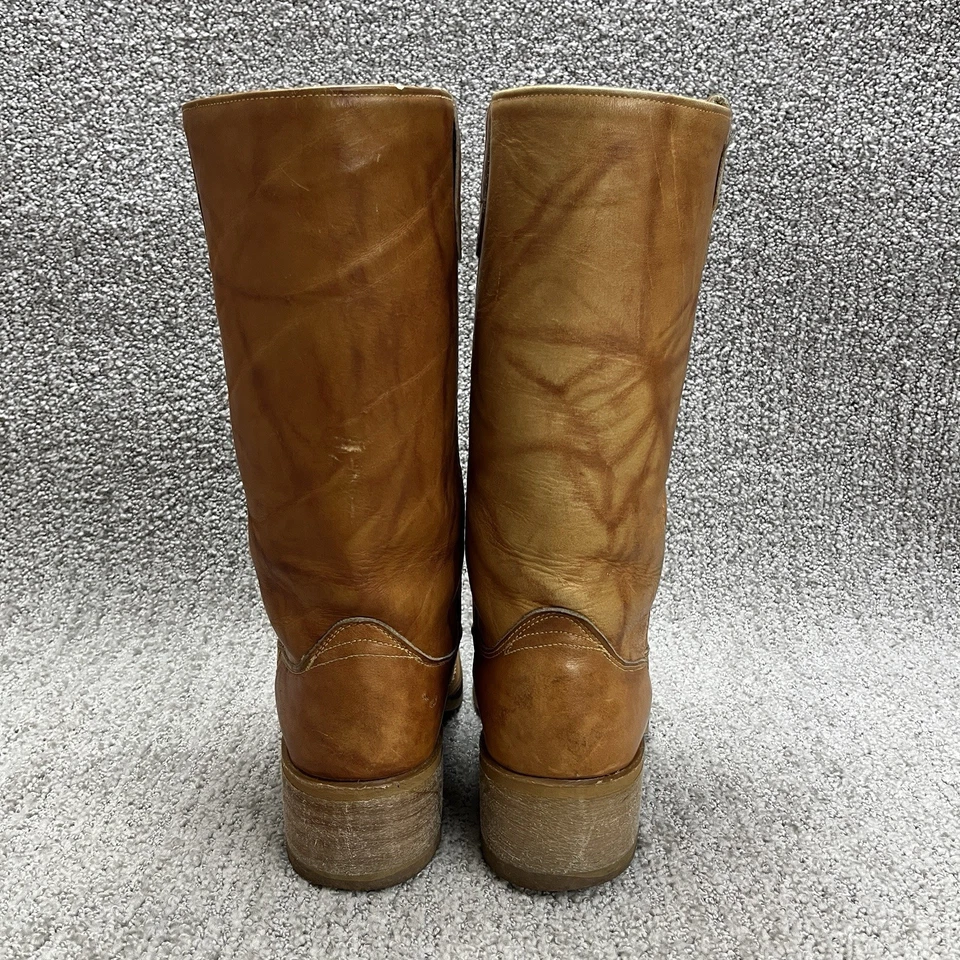 Vintage Acme Campus Botas Masculinas 9D Marrom Claro Biqueira Quadrada Salto Empilhado Robusto Anos 70 - Imagem 4 de 4