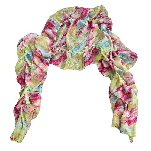 Vintage Silk Head Scarf Multicolor Pastel Elastic Trendy Hollywood Style Wrap - Picture 2 of 7