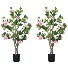 HOMCOM Set of 2 Decorative Artificial Plants, Fake Plants for Decor, Pink
