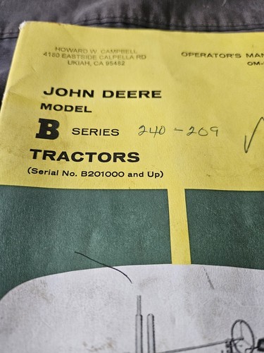 John Deere B Tractor OMR2006R Operators Manual Book - Picture 2 of 8