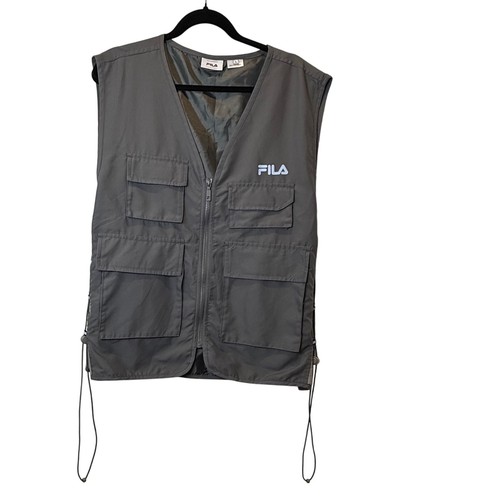 FILA Gray Utility Vest Mens Large Sleeveless Full Zip Pockets Outdoor Activewear - Picture 1 of 8