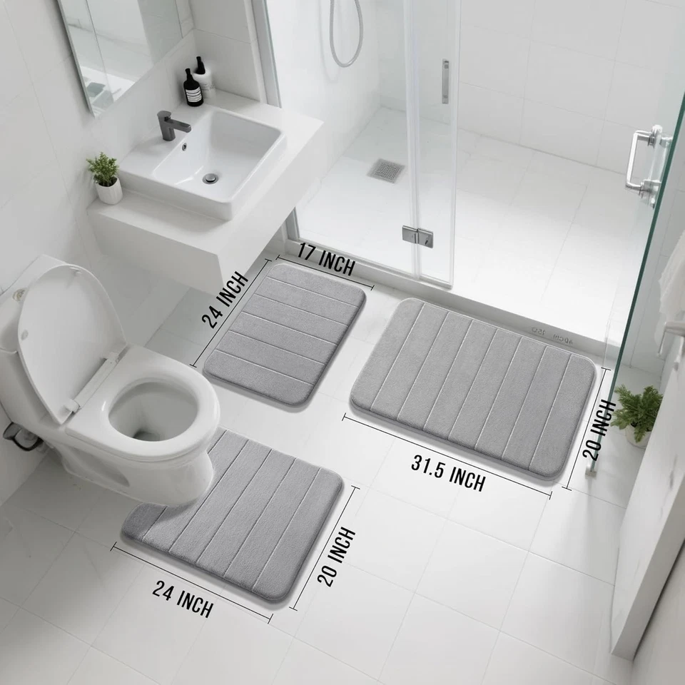 Juego de alfombrillas de baño de espuma viscoelástica 3 piezas antideslizantes de secado rápido ultra suaves para baño... Foto 4 de 4
