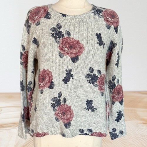 Suéter con estampado floral Lucky Brand talla L mezcla de algodón tejido manga campana gris claro - Imagen 1 de 6