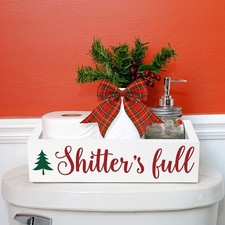 Christmas Bathroom Wooden Storage Box Funny Holiday Toilet Paper Holder with ...