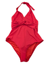 H M Solid Red One Piece Swimsuit w/Halter Neck Tie Strap Women  s Size US 10